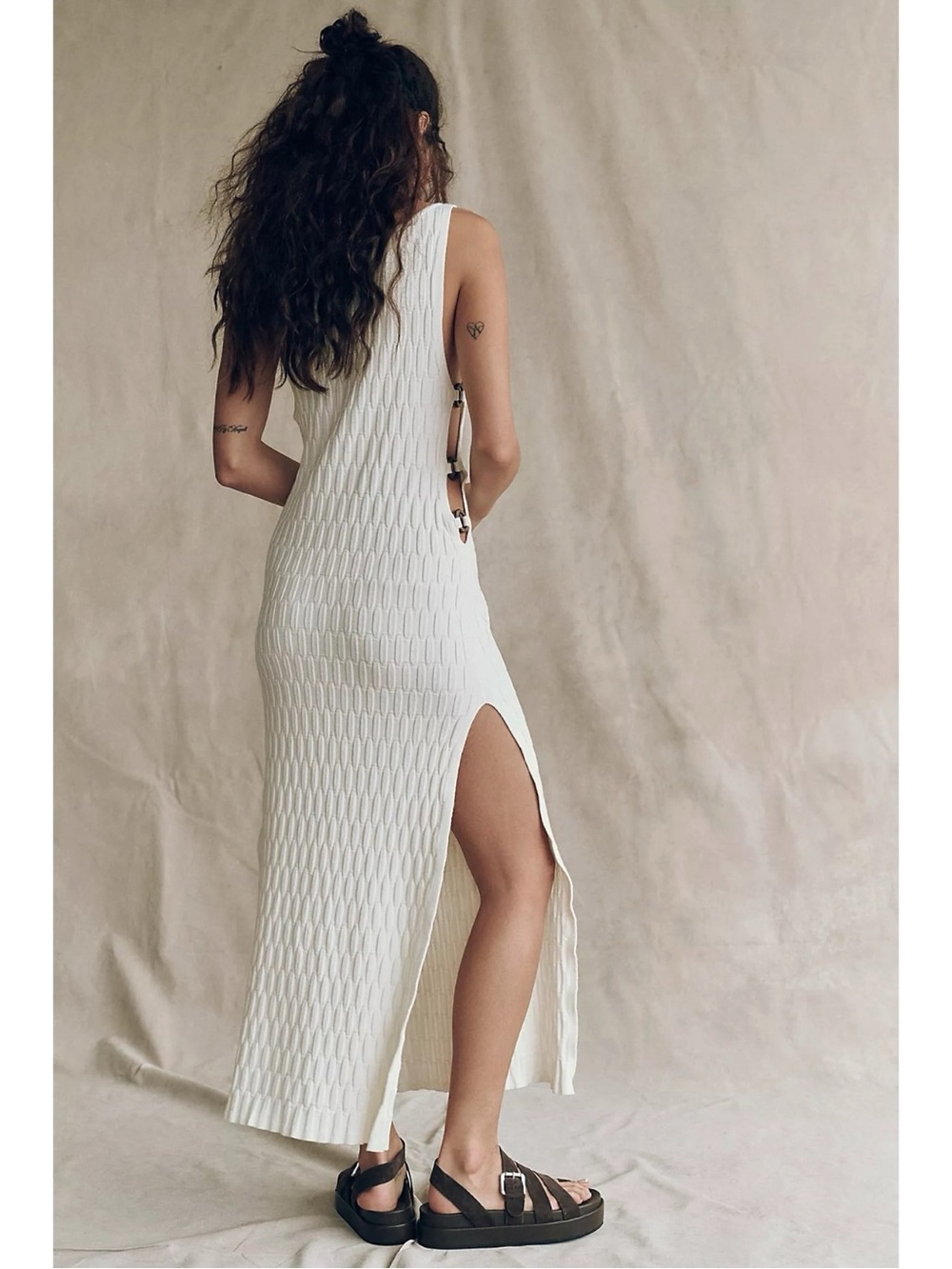 Free People Beachy Cut Out Bodycon Lilliana Midi Dress Coconut Milk Small NWT - Picture 5 of 11